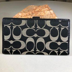 Coach signature Black Canvas Leather Trim Bifold Check Wallet